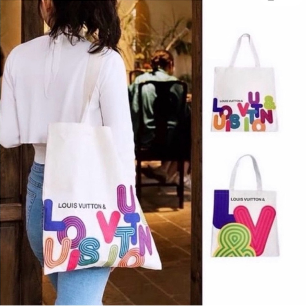Louis Vuitton White Tote with Multicolor Letters - Picture 2 of 4